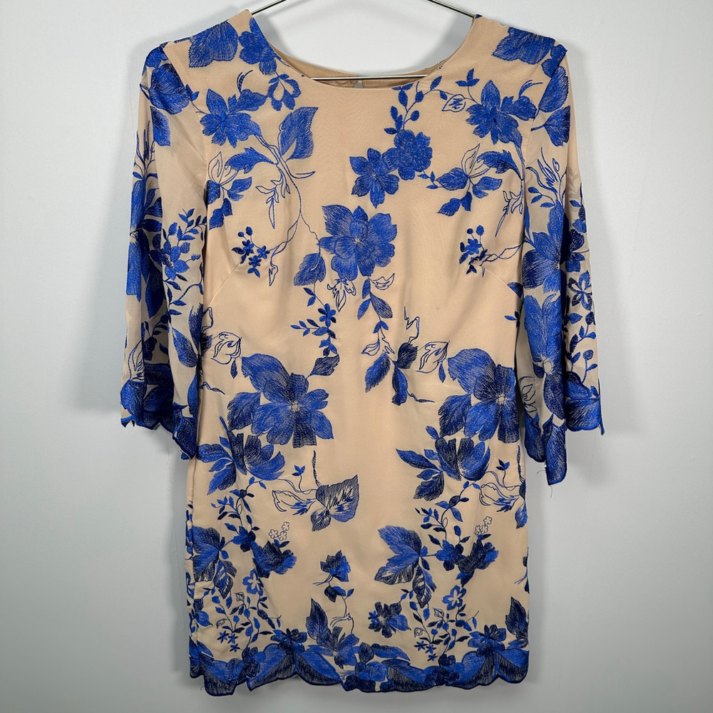 Illusion Lace Dress by Dress the Population Nude Floral Long Sleeves Large
